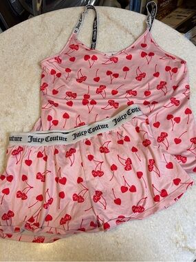 Juicy Couture cherry print pink sleepwear matching set